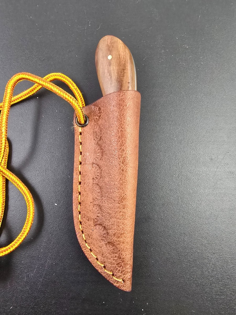 Brown Leather Neck Knife sheath with Patch Knife Pow Wow skinner 