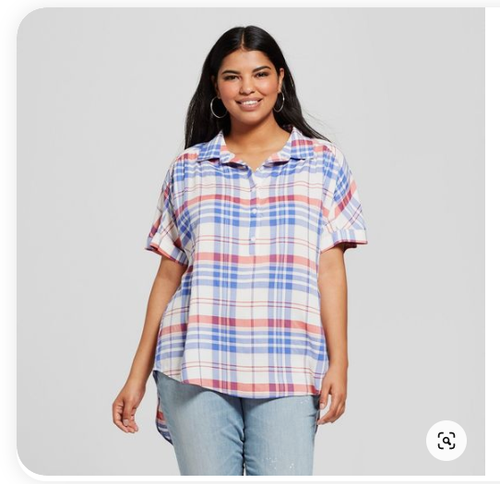 Women's Plus Size Plaid Short Sleeve 