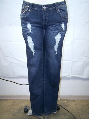 C'est Toi Jeans Amira Junior's Skinny Size 13 Distressed with Rhinestones 36/31