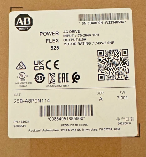AB 25B-A8P0N114 Power Flex 525 1.5kW 2Hp AC Drive US SHIP 