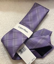  15 Calvin Klein Mens Modern Tie Amethyst Plaid Silk Blend WAS 69.50 NEW w/ TAG