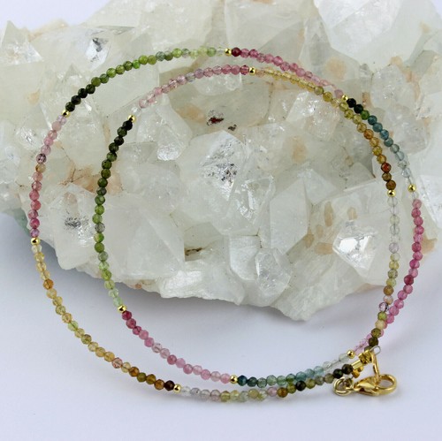 Edle Natur Turmalin Kette Edelsteinkette facettiert Kugel Bunt Collier ca. 47 cm - 第 1/3 張圖片