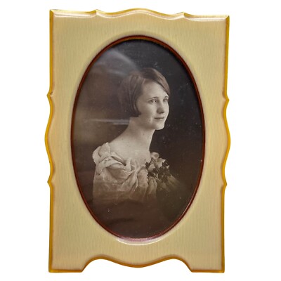 Vintage 1920s Celluloid Art Deco Concave Curve Picture Frame w/ Original Photo
