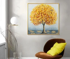 High Quality Large Oil Painting golden fortune tree on Canvas Handpainted Art