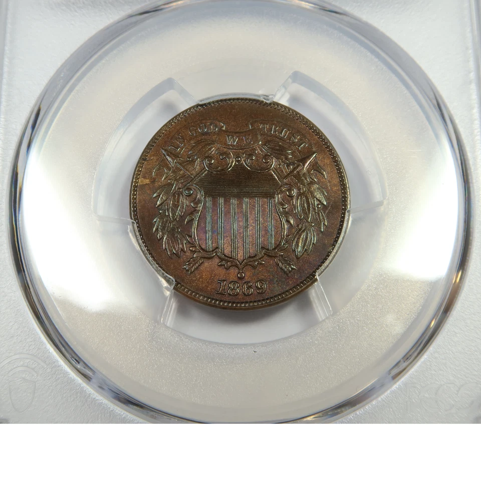 1869 PCGS UNC Detail - Shield 2c Two Cent US Coin #52635A - Image 2 of 4