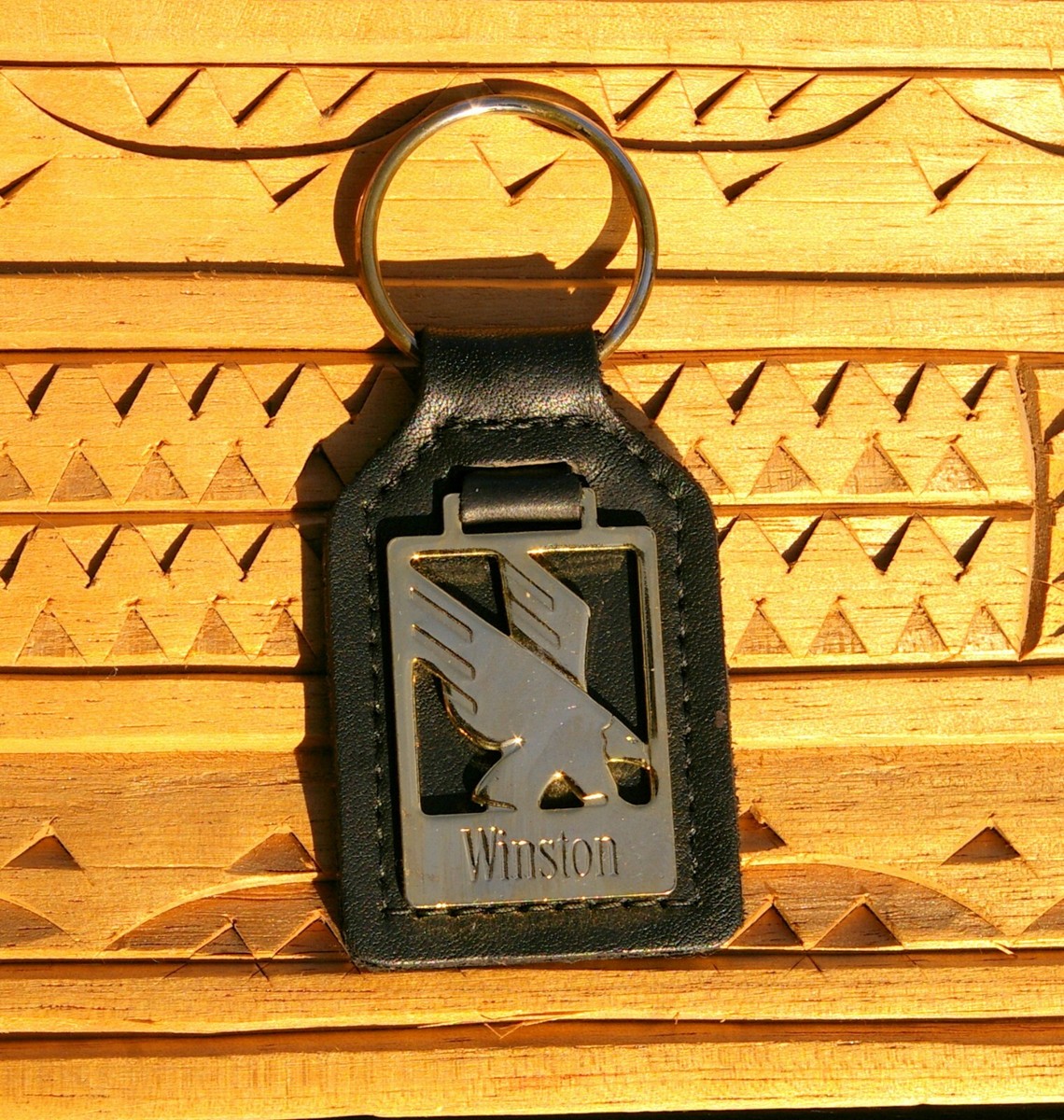 Vintage Winston Cigarettes Logo Gold Tone Metal & Leather Keychain
