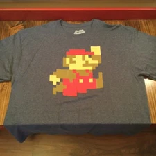 Retro Gaming Nintendo NES Super Mario Bros 8-Bit Jumping Mario XL Tee Gray ECU