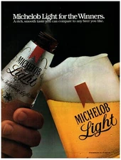 PRINT AD, 1984 Michelob Light For The Winners 80's Beer Bottle Stein Foam Head