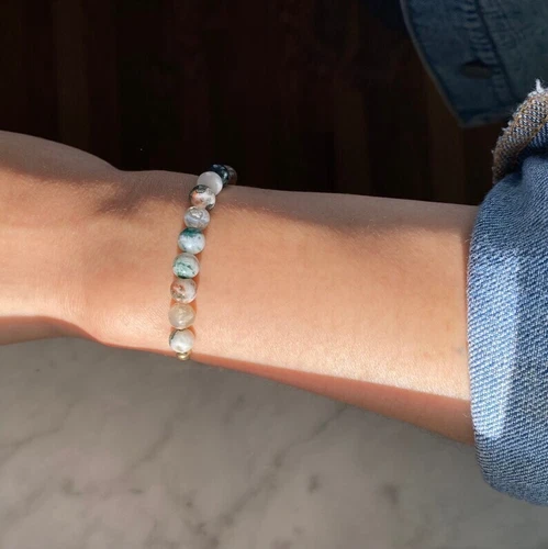 VALENTINO Braccialetto fatto a mano muschio agata perline stile boho protezione guarigione donna uomo regali