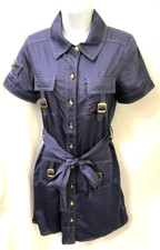 MARC MARC JACOBS VTG 90s Blue Short Sleeve SHIRTDRESS BELT gold buttons size 6