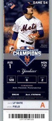 New York Yankees vs New York Mets 8/1/2016 Full Ticket - Wilmer Flores HR