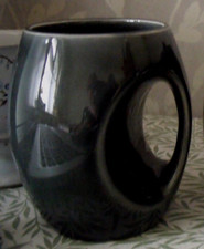 Larger Vintage Holkham Pottery Owl Eye Handle Grey Glazed Mug 10cm tall