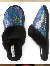 NWT AEROPOSTALE SEQUIN SHERPA LINED DORM HOUSE SHOE ANIMAL PRINT