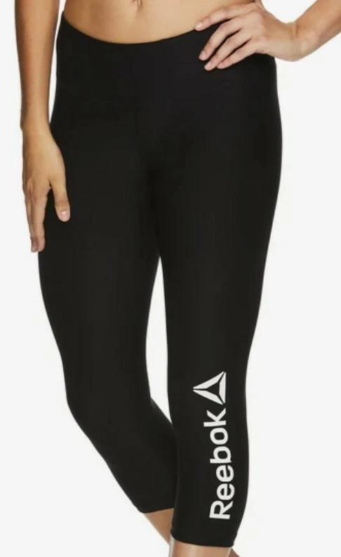 Reebok Women Capri Leggings Black XS Workout Gym Crossfit Polyester NEW