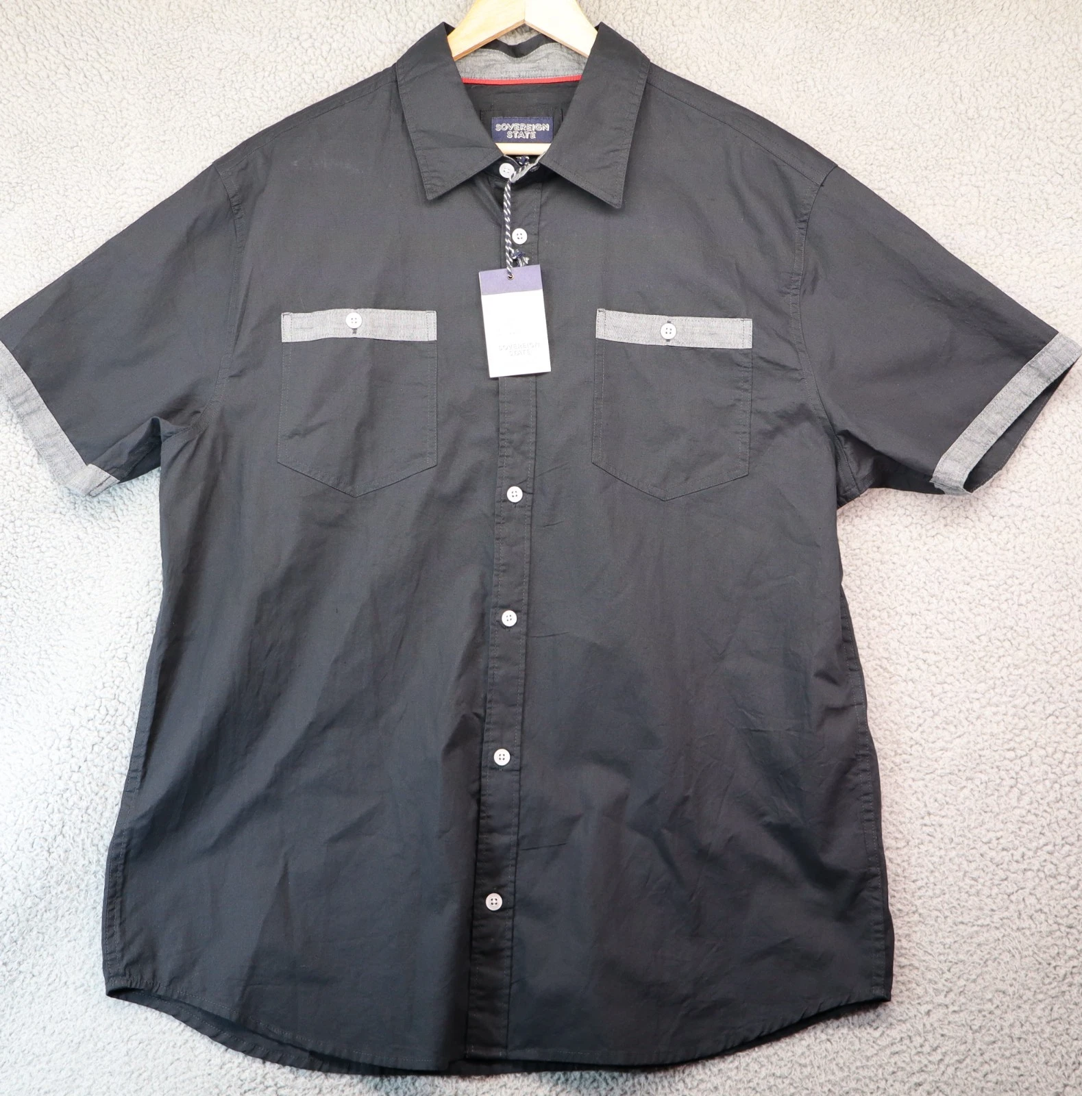 Sovereign State Camp Shirt Mens Size 2X Short Sleeve Button Up Black 100% Cotton