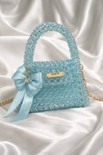 Blue Crystal Beaded Bag Bridal Shower look Baby Shower Purse Birthday Gift idea 