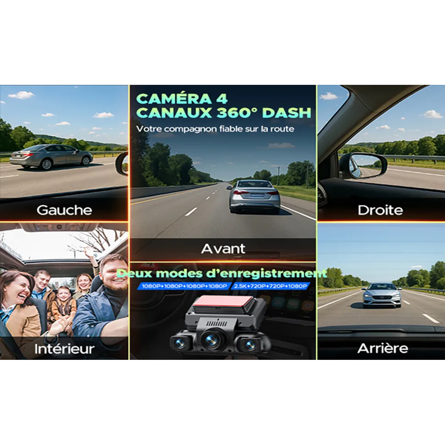 Dashcam Auto Anteriore Posteriore 4 Canali 360° WIFI 1440p+1080p Visione Nott... - Miniatura 8