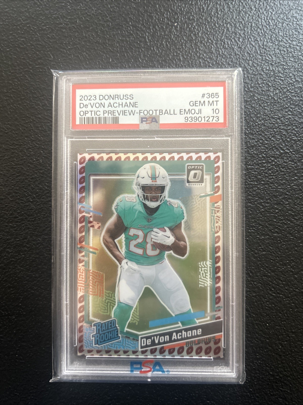 De'Von Achane Panini Donruss #365 Optic Preview-Football Emoji