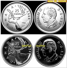2x CANADA 2023 2024 CANADIAN CARIBOU QUARTER KING CHARLES 25 CENT COINS LOT UNC