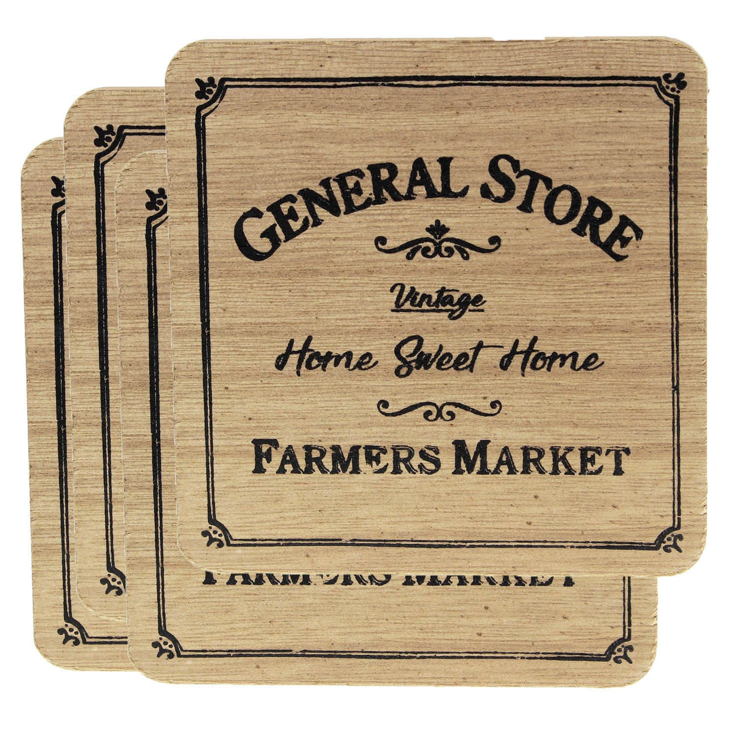 Vintage Home Sweet Home Wooden Mugs Glass Coasters Farmers Market Retro Style