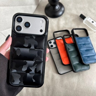 3D Puffer Daunenjacke Hülle für iPhone 17 Air 16 15 14 Pro Max Stoßfest Cover