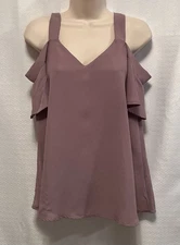 Sienna Sky Cold Shoulder Flutter Sleeve V Neck Blouse Top Womens XS Mauve Plum