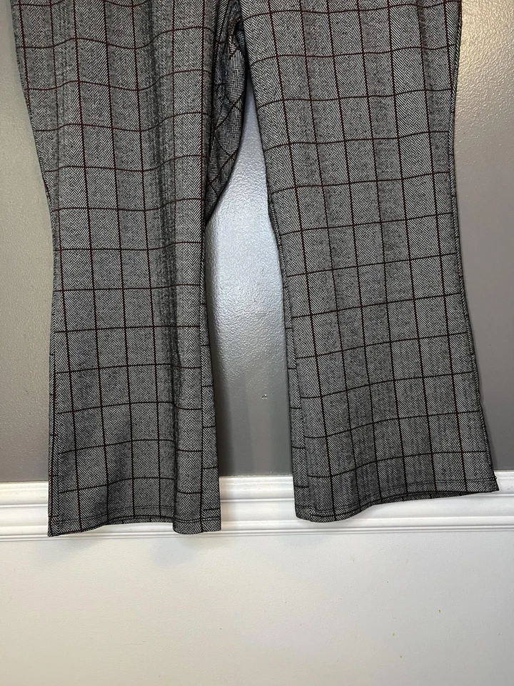 Pantalones Wild Fable para mujer XXL grises a cuadros ventana tirar elástico patada acampanada Foto 3 de 4