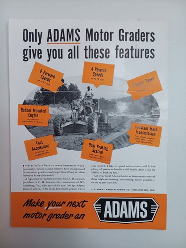 Adams Motor Grader Sales Mailer Flyer Advertising W. W. Williams Co.