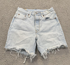 Levi's 501 Denim Shorts Womens W25 Blue Cut-Off Distressed Raw Hem High Rise