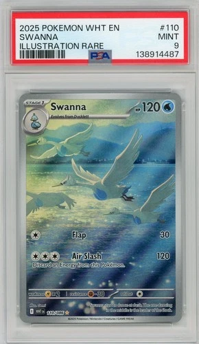 2025 POKEMON WHT WHITE FLARE ILLUSTRATION RARE #110 - SWANNA 110/086 - PSA 9 !