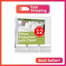 Ultra Soft Pillow Protectors with Zipper - King Size - Set of 12 - White