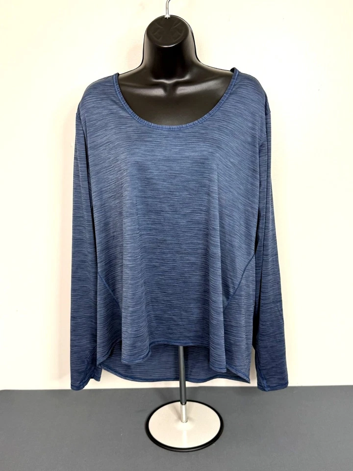 Athleta Soft Knit Long Sleeve Activewear Tunic Top 2X High Low Hem Blue - Image 2 of 4