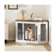 Wooden Dog Crate End Table with Mesh for Small Medium Large Dogs Indoor