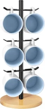 Coffee Mug Holder Tree with 6 Hooks Metal Countertop Mug Rack Black