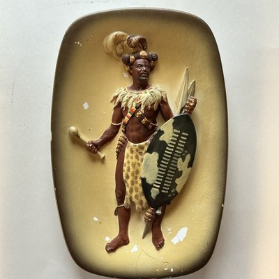 Bossons Zulu Chief Hand Painted Chalkware Plaque Brown Beige Black 1959 RARE