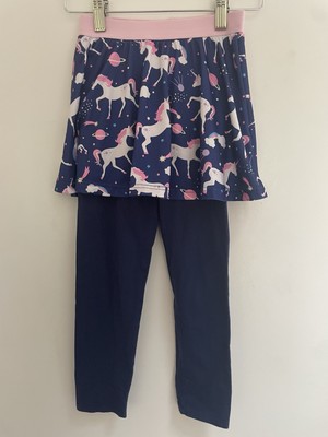 Kid Girls Colorful Rainbow Unicorn Elastic Waist Pull On Skirt Leggings Navy 7-8