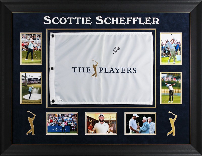 Scottie Scheffler Signed & Framed Player's Championship Pin Flag JSA #CN05906