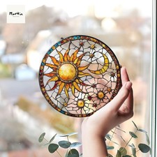 Celestial Sun and Moon Suncatcher: Boho Stained Glass Window Hanging
