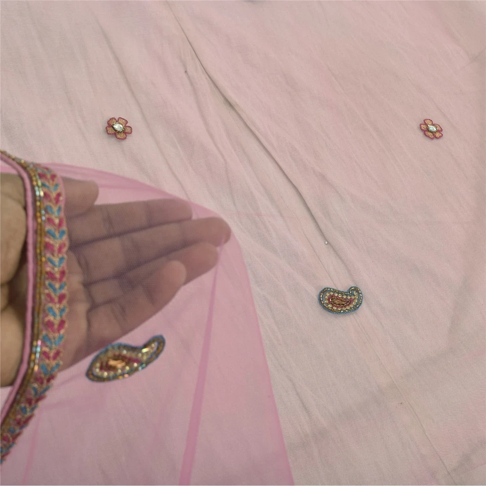 Velo bufanda con cuentas a mano malla rosa indio Dupatta/estola larga vintage sánskriti Foto 3 de 4