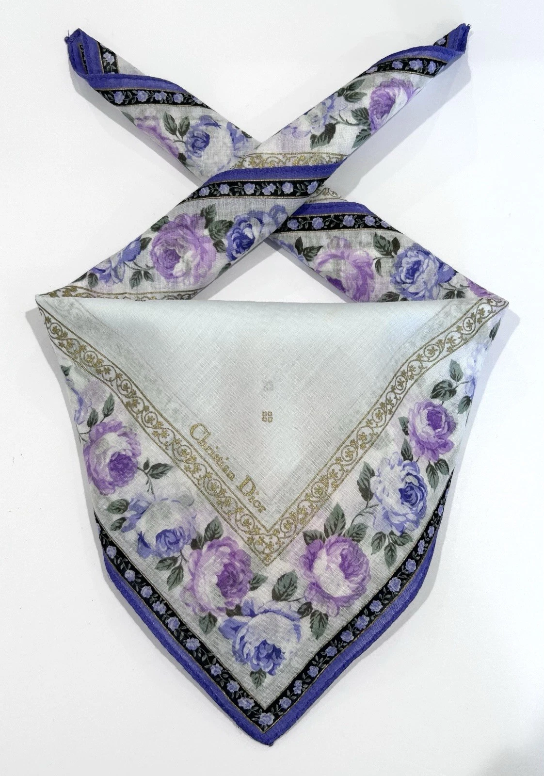 MOUCHOIR FEMME CHRISTIAN DIOR violet BANDANA FLORAL COTON POCHE CARRÉ 18”