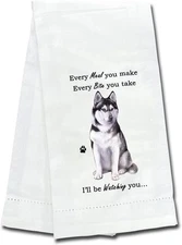 E&S Pets 711-40 Siberian Husky Kitchen Towels Dog Kitchen Towel, Off-white