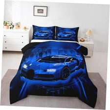 Boys Racing Car Comforter Set All Season Race car Twin Black Blue White