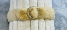 Vintage Fur Belt Cream Womens Adjustable Rhinetone Buckle Elegant 60s