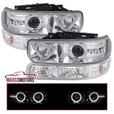 Fits 1999-2002 Chevy Silverado Tahoe Projector Headlightsbumper Lamps Led Halo