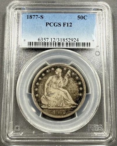 1877-S Seated Liberty Half Dollar 50c -  PCGS F12 - Nice Original Type