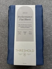 Threshold Twin XL Size 400 Thread Count Performance Flat Sheet - Metallic Blue