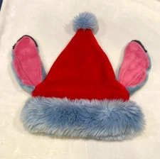 Disney World Parks Stitch Santa Hat Adult Christmas Black Tip Ears Plush Rare
