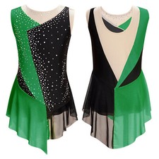 Girls Rhinestone Figure Skating Dress Ballet Skirted Leotard Lyrical Dance Dress