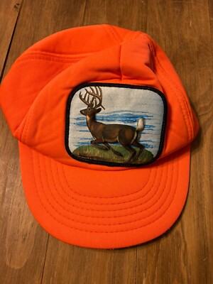 3D white-tailed deer hunting cap hat blaze orange hunt vintage