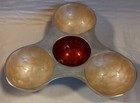 4 Bowl Candy/Nut/Trinket Dish Pewter Inlaid w/ Enamel Red & Cream 10"